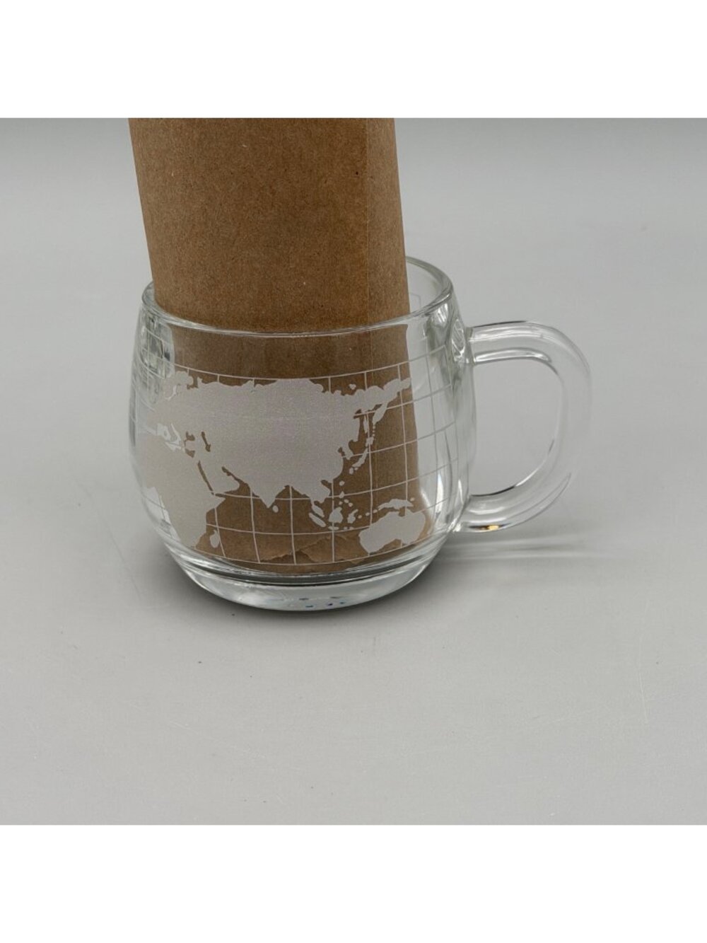 Vintage 1970s Nestle World Globe Heavy Clear 3" Glass Mug White World Map